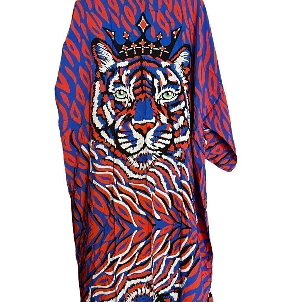 Women's Beach Swimsuit Bathing Suit Coverup, Blue, Red, Black, White Tiger Face - Picture 2 of 3